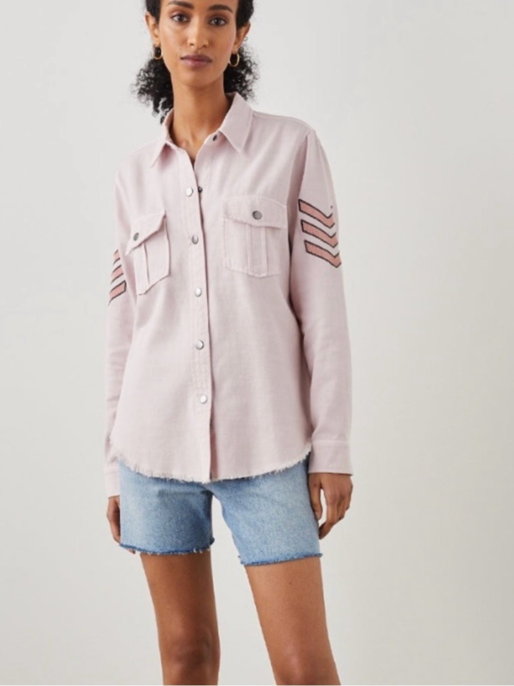 Rails Pink Button-Down Shirt with Chevron Sleeve Detail